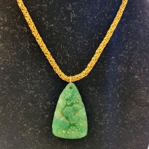 Carved jade gold plated necklace